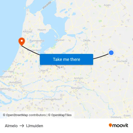 Almelo to IJmuiden map