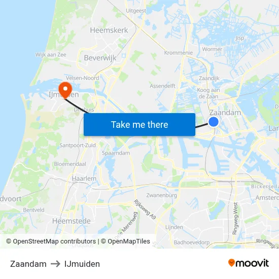 Zaandam to IJmuiden map