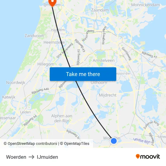 Woerden to IJmuiden map