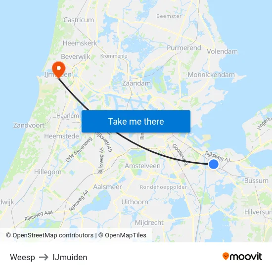 Weesp to IJmuiden map