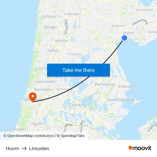 Hoorn to IJmuiden map