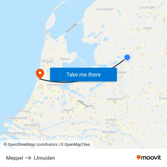 Meppel to IJmuiden map