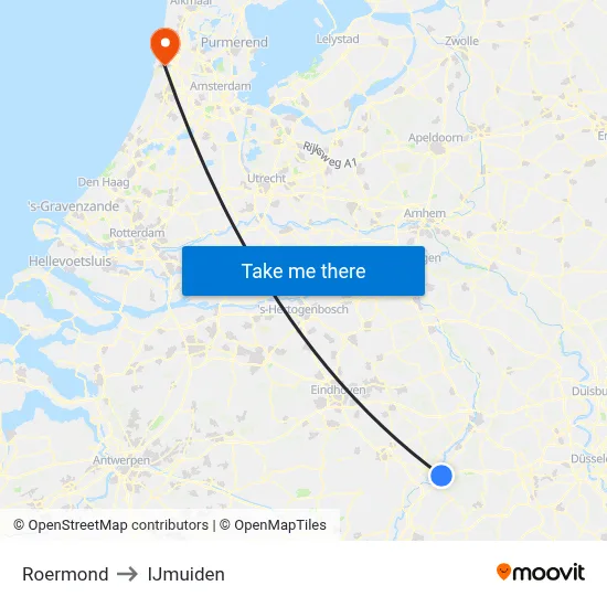 Roermond to IJmuiden map