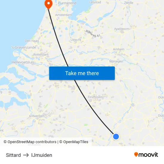 Sittard to IJmuiden map