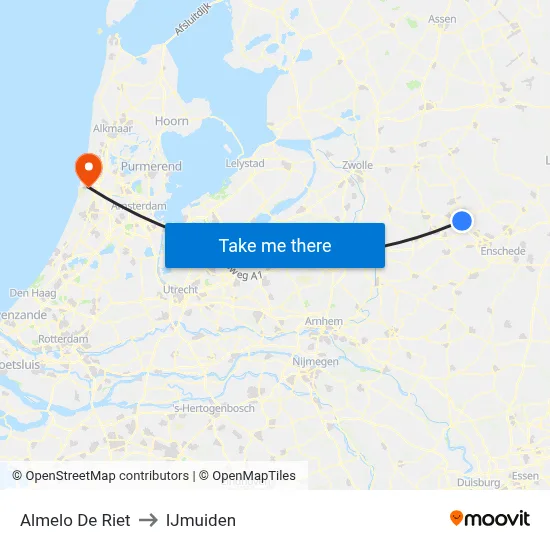Almelo De Riet to IJmuiden map