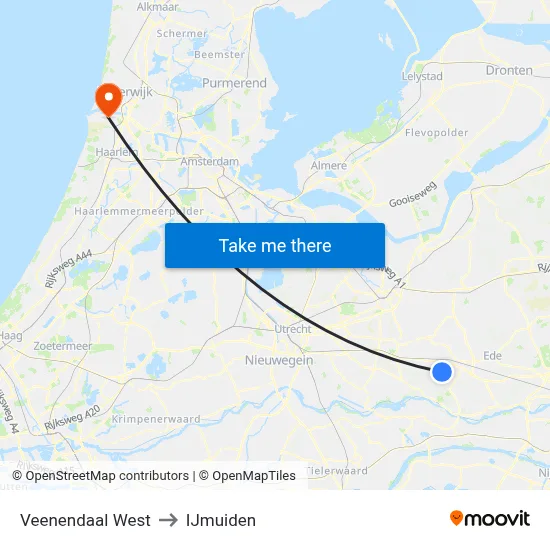 Veenendaal West to IJmuiden map