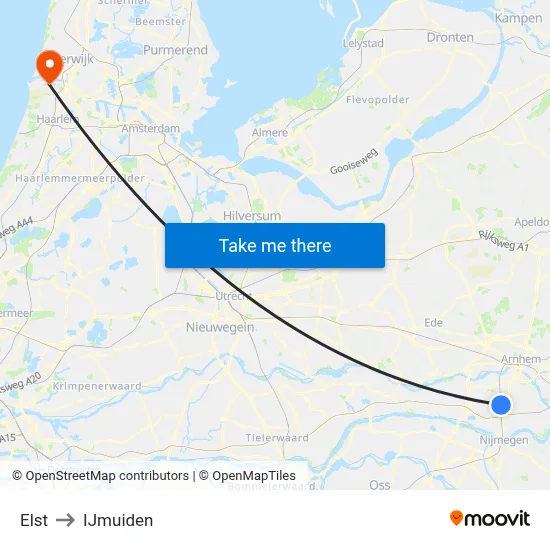 Elst to IJmuiden map