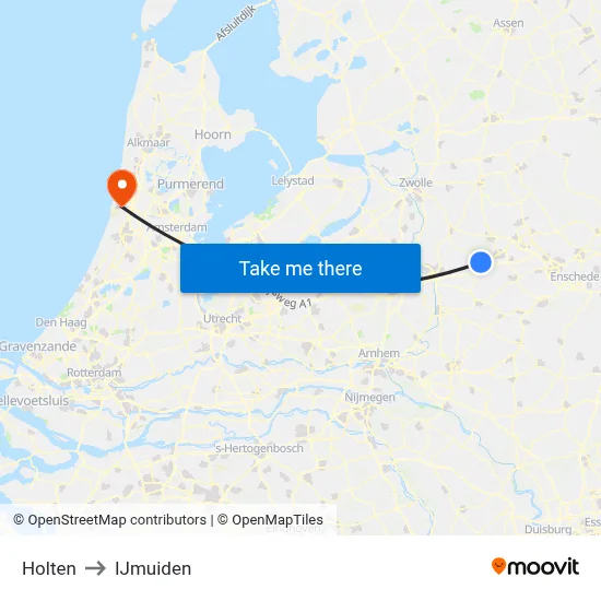 Holten to IJmuiden map