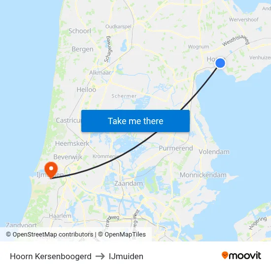 Hoorn Kersenboogerd to IJmuiden map