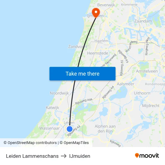 Leiden Lammenschans to IJmuiden map