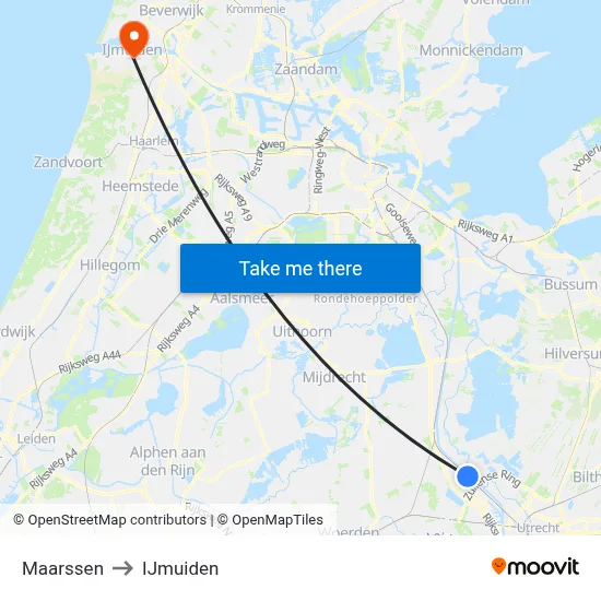 Maarssen to IJmuiden map