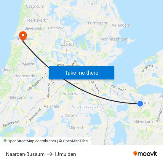 Naarden-Bussum to IJmuiden map