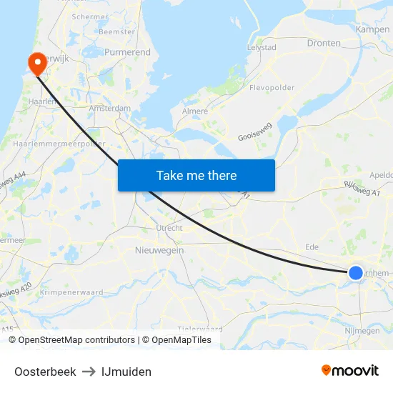 Oosterbeek to IJmuiden map