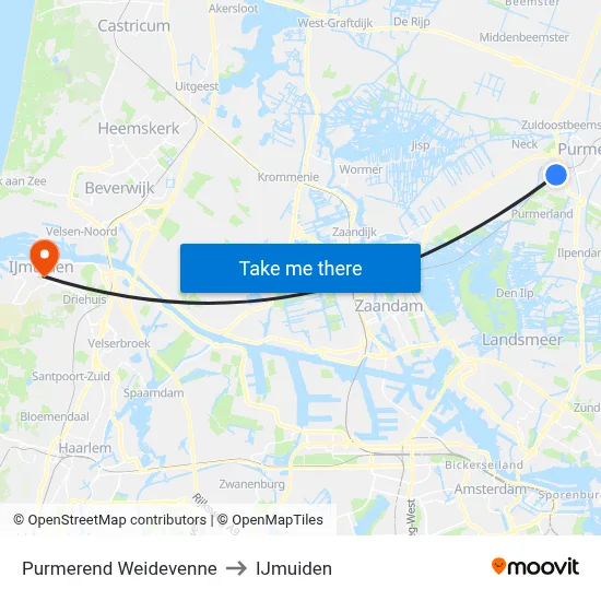 Purmerend Weidevenne to IJmuiden map