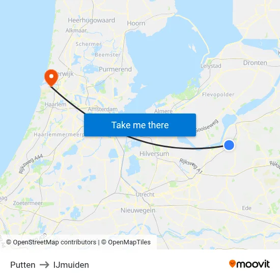 Putten to IJmuiden map