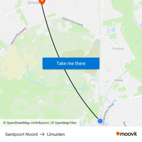 Santpoort Noord to IJmuiden map