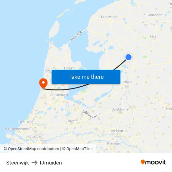 Steenwijk to IJmuiden map