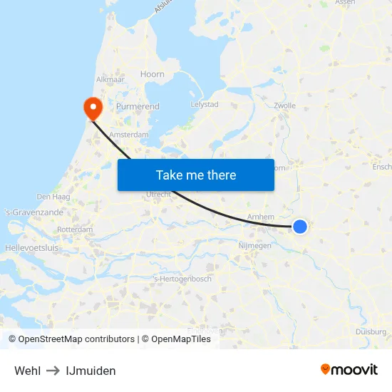 Wehl to IJmuiden map