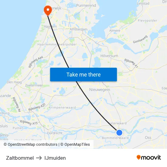 Zaltbommel to IJmuiden map
