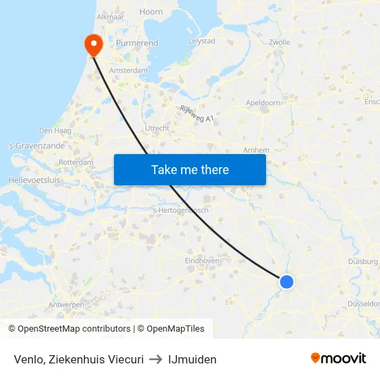 Venlo, Ziekenhuis Viecuri to IJmuiden map