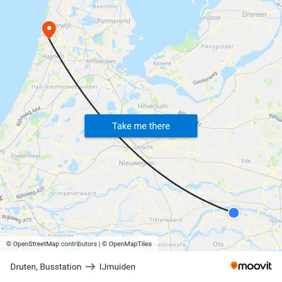 Druten, Busstation to IJmuiden map