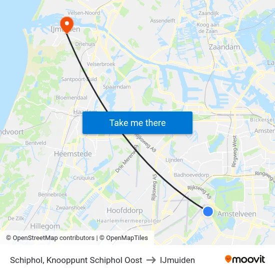 Schiphol, Knooppunt Schiphol Oost to IJmuiden map