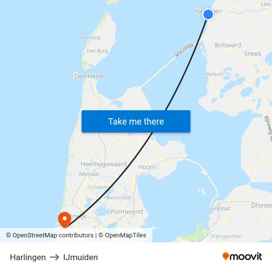 Harlingen to IJmuiden map
