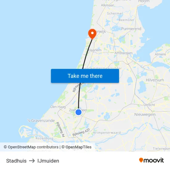 Stadhuis to IJmuiden map
