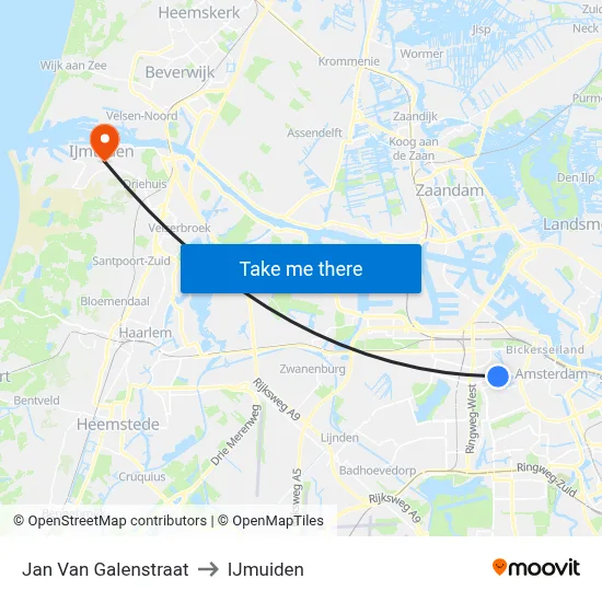 Jan Van Galenstraat to IJmuiden map