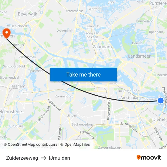 Zuiderzeeweg to IJmuiden map