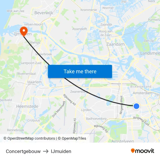 Concertgebouw to IJmuiden map