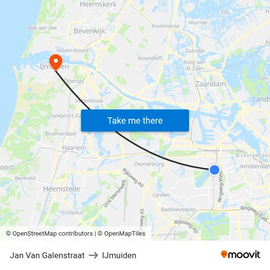 Jan Van Galenstraat to IJmuiden map