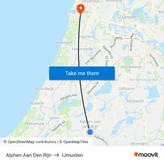 Alphen Aan Den Rijn to IJmuiden map