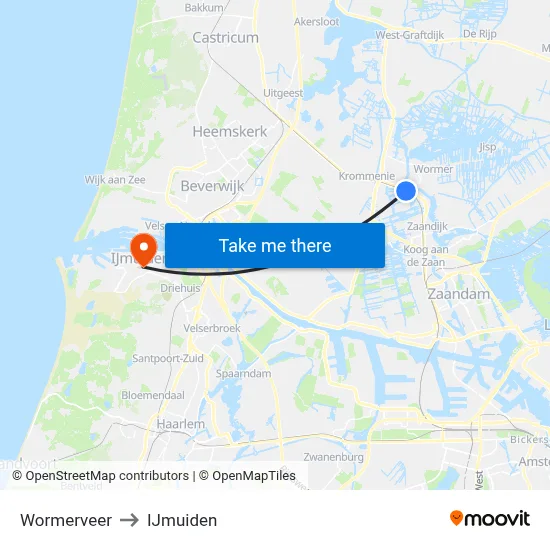 Wormerveer to IJmuiden map