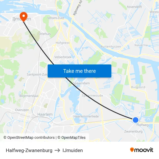 Halfweg-Zwanenburg to IJmuiden map
