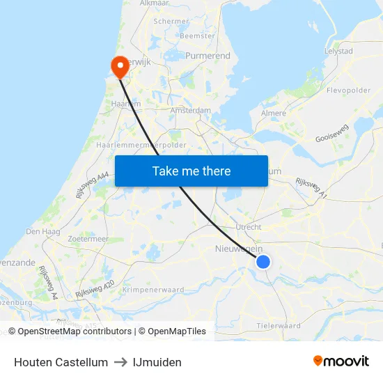 Houten Castellum to IJmuiden map