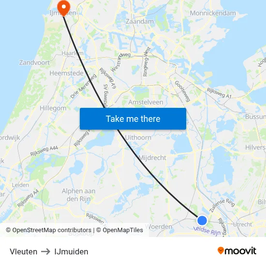 Vleuten to IJmuiden map