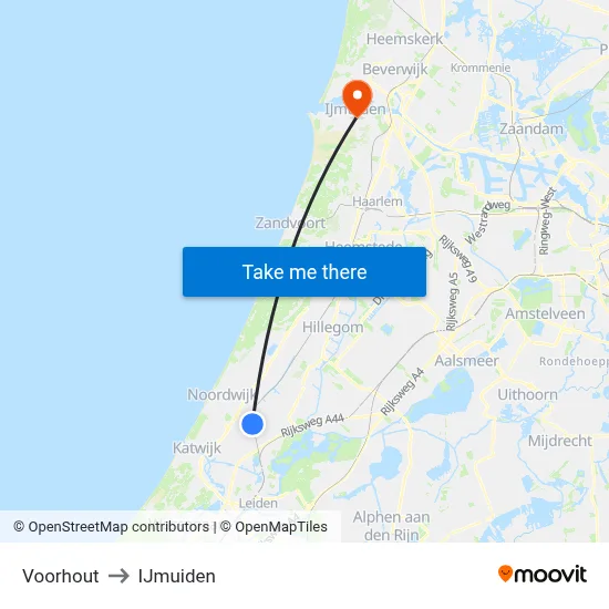 Voorhout to IJmuiden map