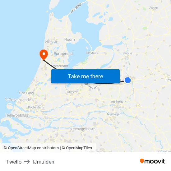 Twello to IJmuiden map