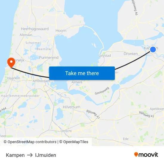Kampen to IJmuiden map