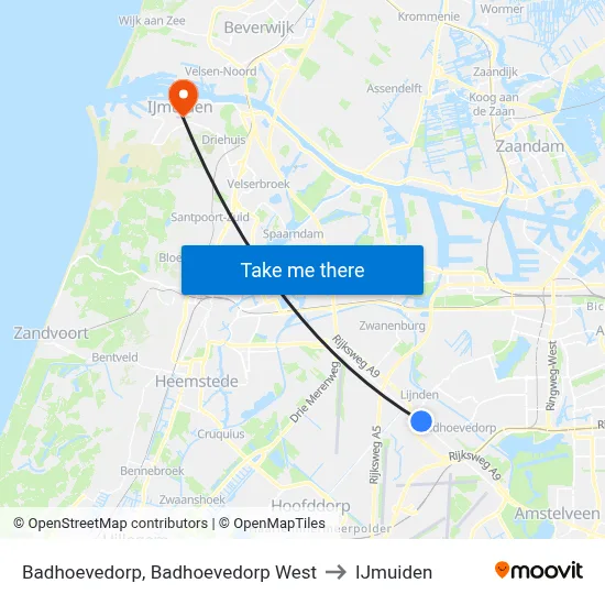 Badhoevedorp, Badhoevedorp West to IJmuiden map
