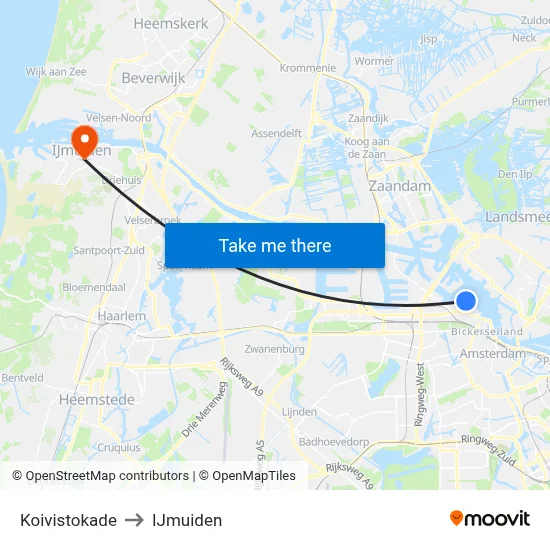 Koivistokade to IJmuiden map