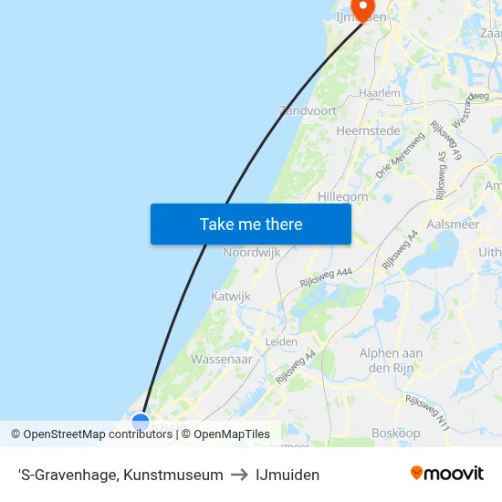 'S-Gravenhage, Kunstmuseum to IJmuiden map