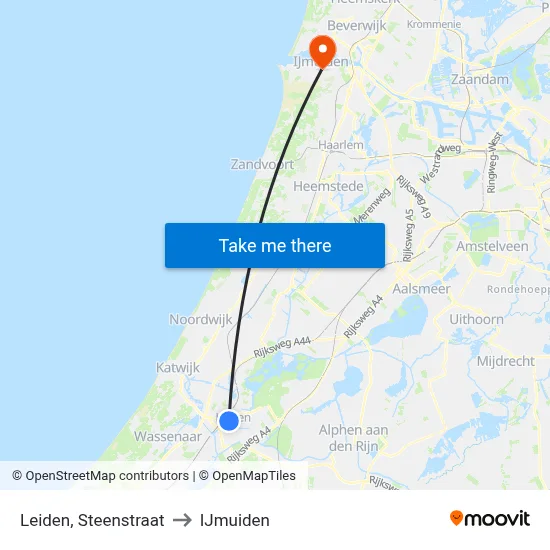 Leiden, Steenstraat to IJmuiden map
