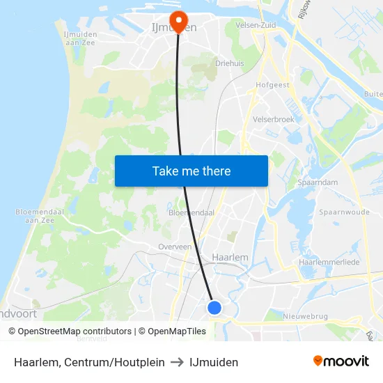 Haarlem, Centrum/Houtplein to IJmuiden map
