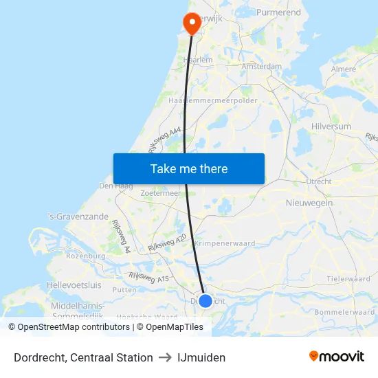 Dordrecht, Centraal Station to IJmuiden map