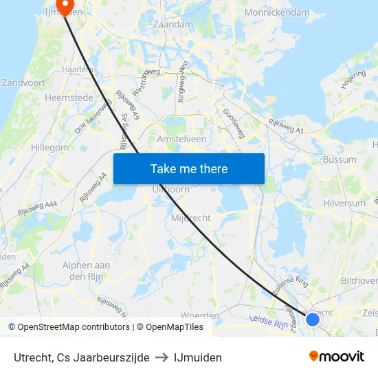 Utrecht, Cs Jaarbeurszijde to IJmuiden map