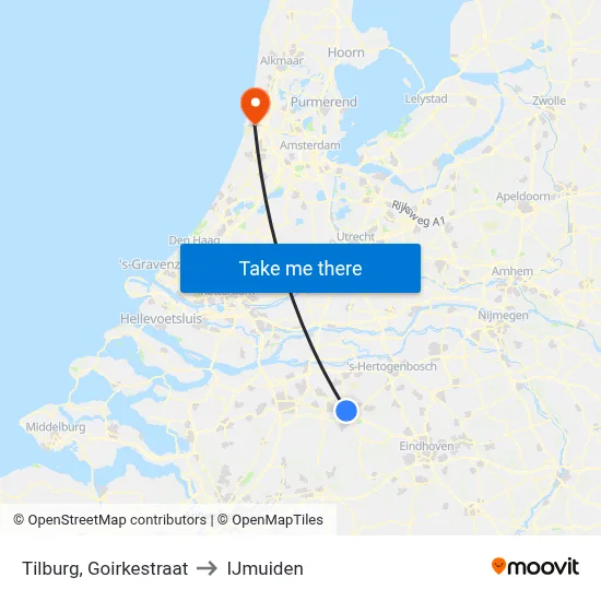 Tilburg, Goirkestraat to IJmuiden map