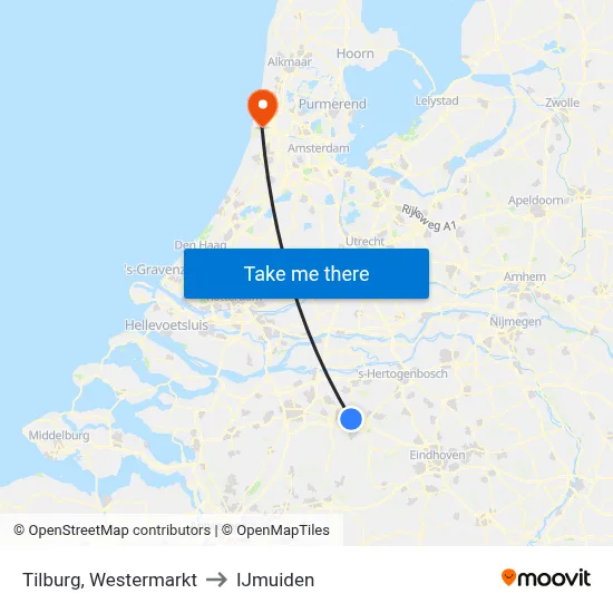 Tilburg, Westermarkt to IJmuiden map