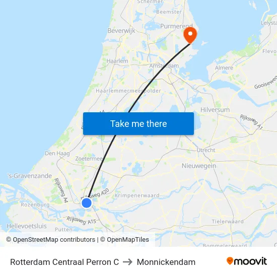 Rotterdam Centraal Perron C to Monnickendam map